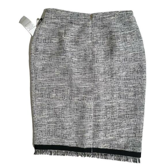 Calvin Klein Pencil Skirt Size 4 Women's Black White Metallic Tweed Fringe New - Picture 3 of 12